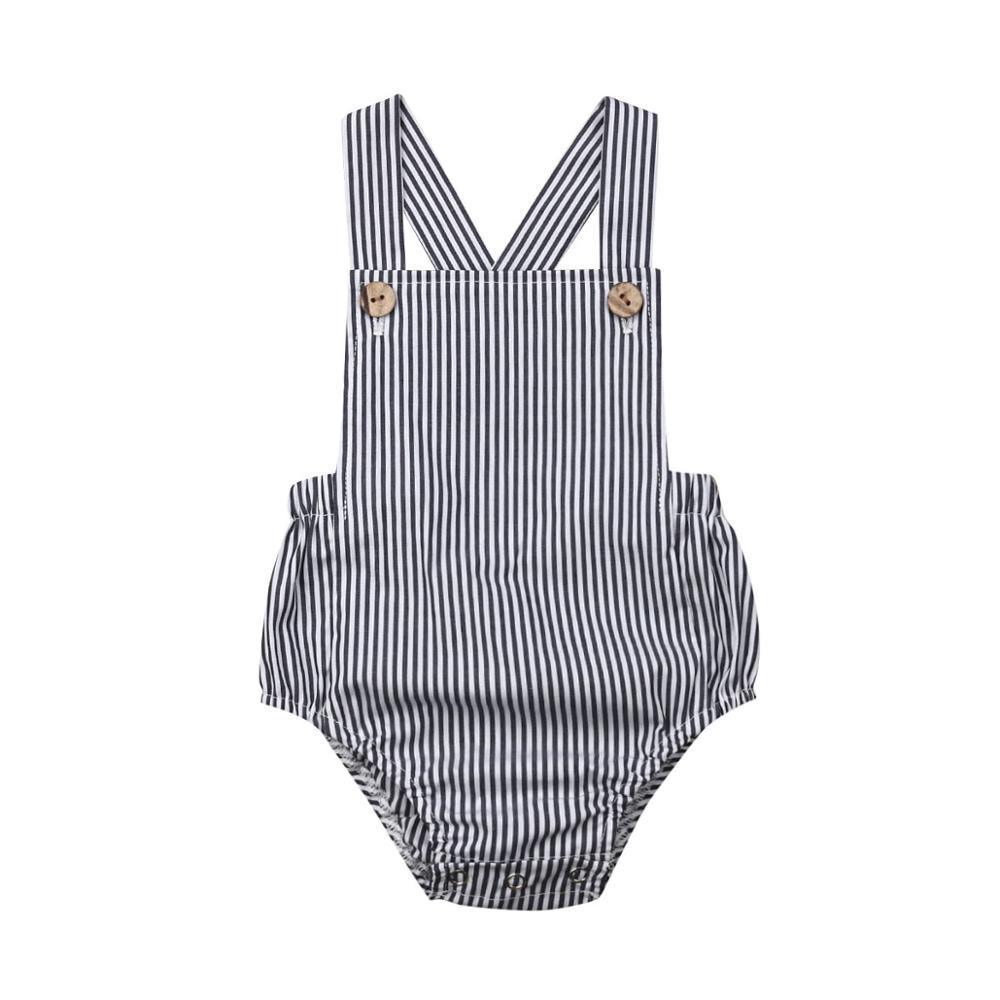 Bébé nouveau-né garçon/fille barboteuse d'été combinaison boutonnée rayée décontractée sans manches dos nu tenues unies vêtements pour filles