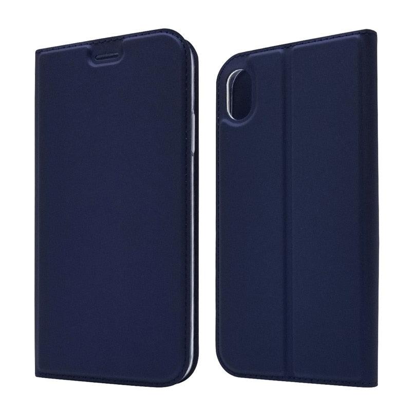 Coque légère et simple pour iPhone XS pour iPhone XS Max X XR 6S 5S 7 8 Plus 11 Pro Max Étui portefeuille de luxe à rabat magnétique en cuir PU avec fermeture magnétique Coque de protection intégrale pour iPhone