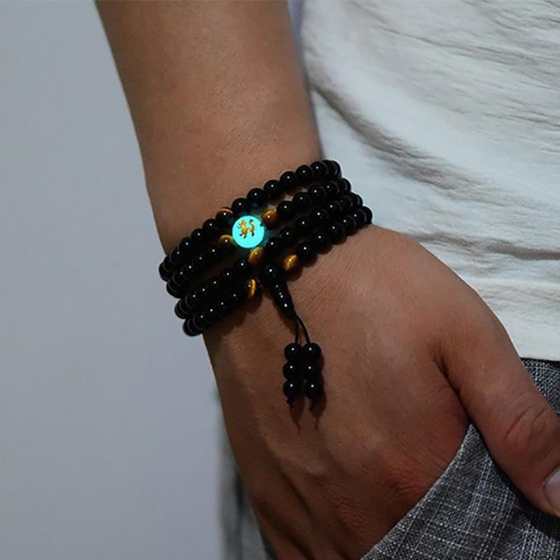Bracelets perles fluorescentes noires élégantes de luxe modernes, faits à la main, magnifiques pour femmes ou hommes