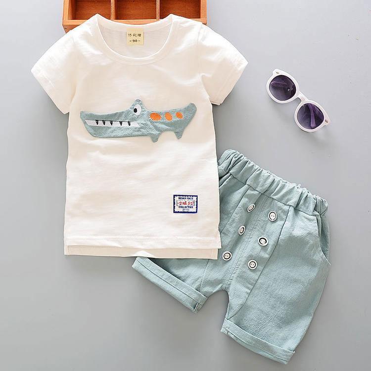 Ensemble T-shirt et short à la mode en coton avec motif de dessin animé pour nouveau-né garçon, vêtements d'extérieur d'été