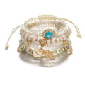 Bracelets superposés à pendentif réglable œil main cœur ethnique pour femme, ensemble de bracelets à perles, bracelets joncs, chaînes de cheville, bijoux de luxe pour femme