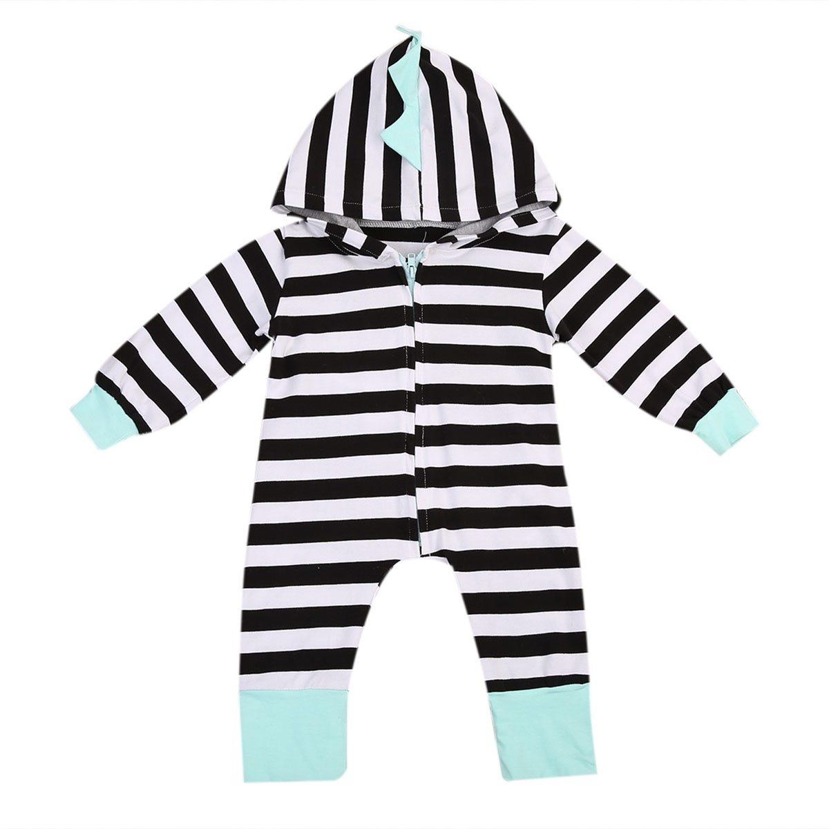 Vêtements Bébé Combinaison à Capuche Rayée Zippée pour Nouveau-Né Fille et Garçon Tenue pour Enfants