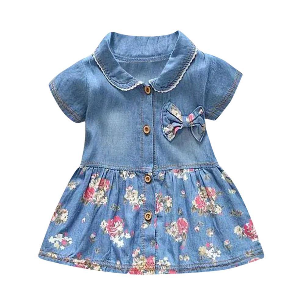 Robes d'été pour filles, motif floral moderne, nœud papillon, manches courtes, tenue de princesse