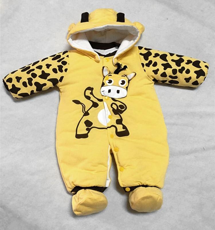 Grenouillères d'automne et d'hiver chaudes pour bébés filles garçons, combinaisons à capuche épaisses et mignonnes en dessin animé pour bébés au design moderne