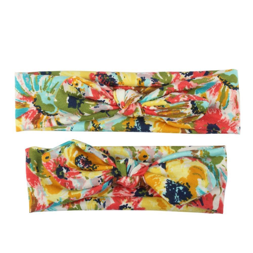Bandeaux assortis mère-bébé turban faits main modernes Maman Fille Oreilles de lapin Imprimé floral Nœud