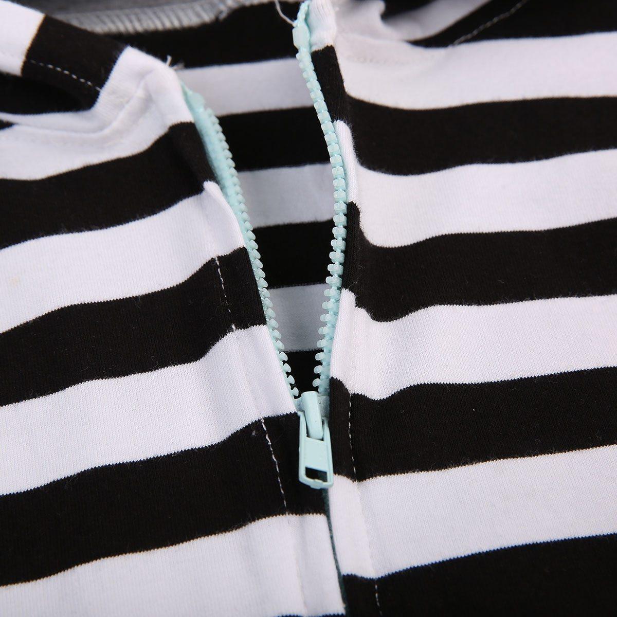 Vêtements Bébé Combinaison à Capuche Rayée Zippée pour Nouveau-Né Fille et Garçon Tenue pour Enfants