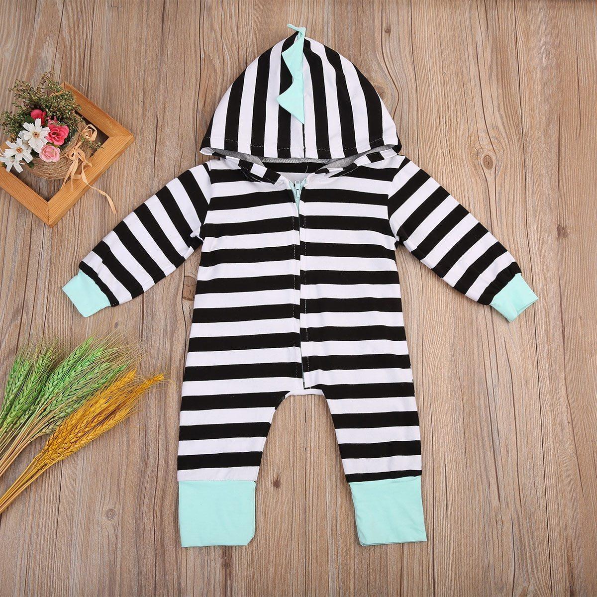 Vêtements Bébé Combinaison à Capuche Rayée Zippée pour Nouveau-Né Fille et Garçon Tenue pour Enfants