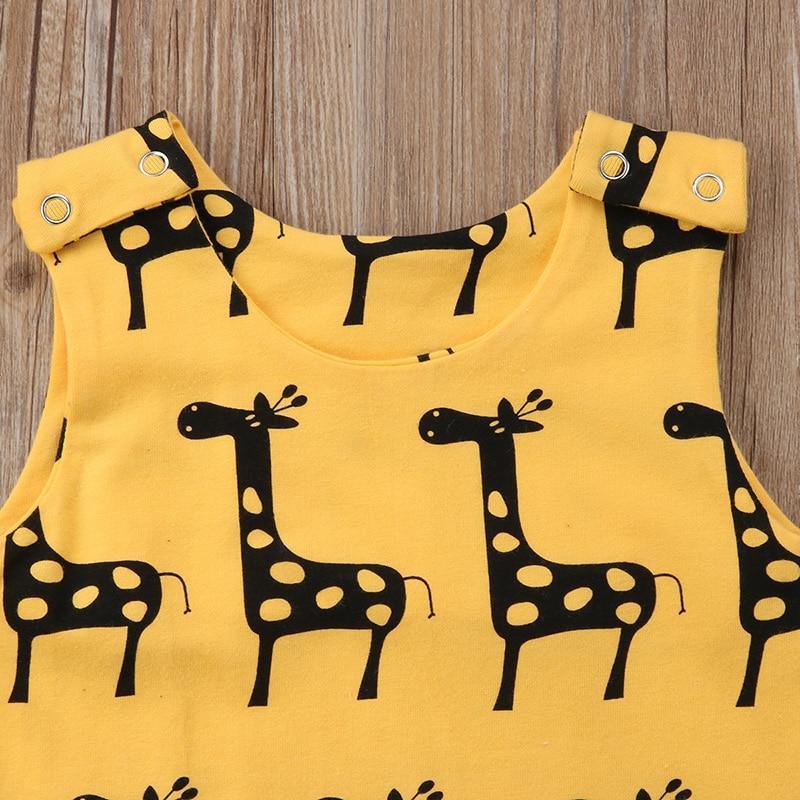 Adorables Barboteuses Sans Manches en Coton pour Bébé Fille Garçon, avec Motif Animal Dessin Animé et Design Girafe