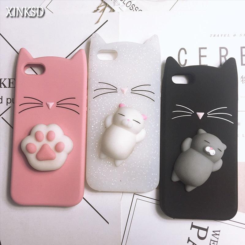 Coque de téléphone portable en silicone souple pour chat, coque arrière pour iPhone 6 6S 7 8 Plus X, motif ours mignon, coque de téléphone portable en forme de phoque 3D, étui en silicone pour iPhone 5S SE 8 Plus