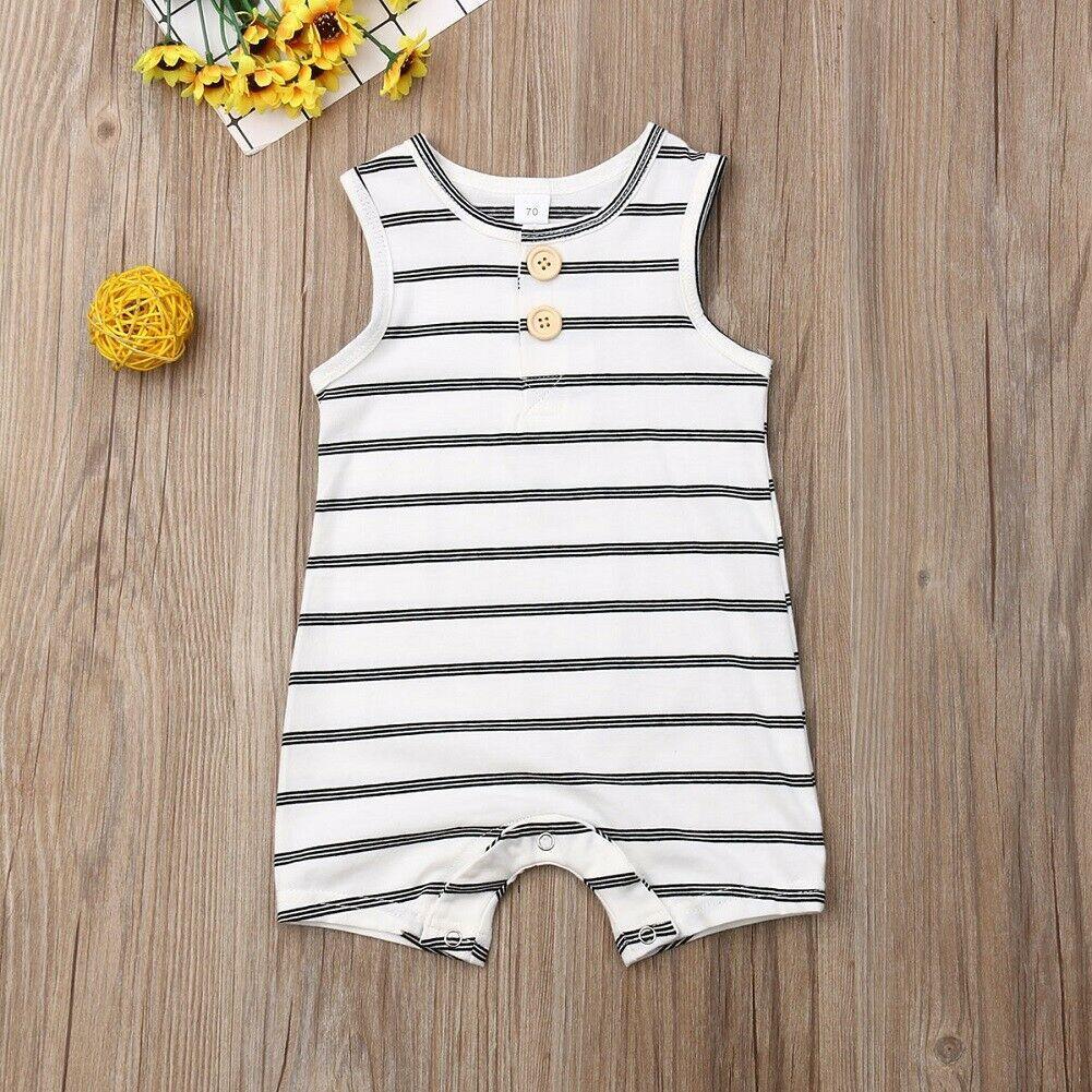 Grenouillère rayée sans manches pour nouveau-né bébé garçon/fille, tenue barboteuse, pyjama