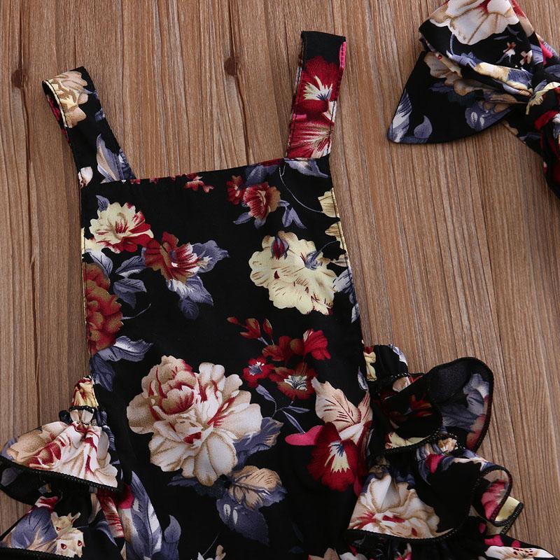 2 pièces Bébés Filles Vêtements Fleur Barboteuse Sans Manches Combinaison Tenues Bandeau Vêtements Avec Nœud Au Design Floral Élégant