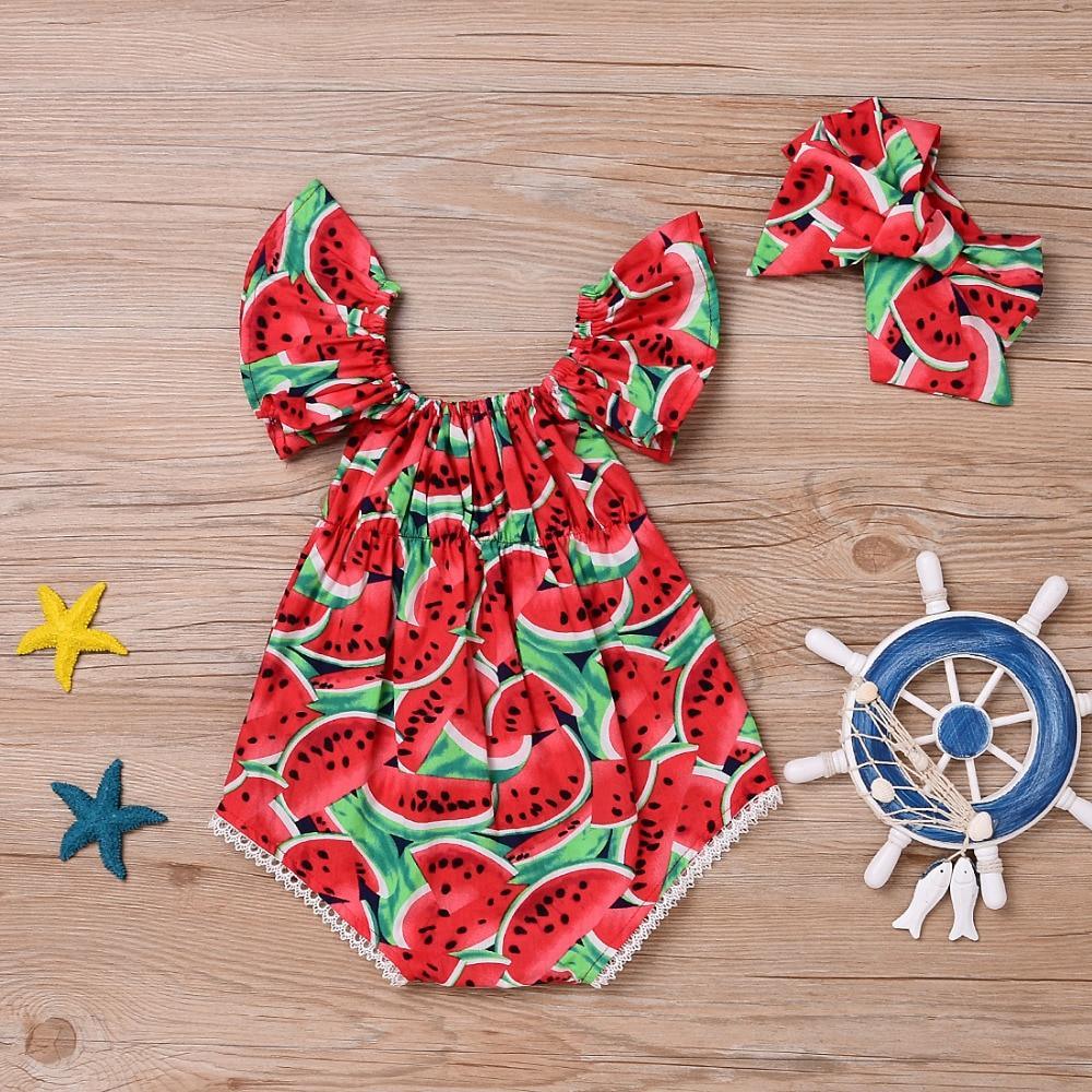 Bébé Nouveau-né Filles Pastèque Imprimé Sans Manches Body Barboteuse Coucher de Soleil Vêtements Décontractés pour Filles