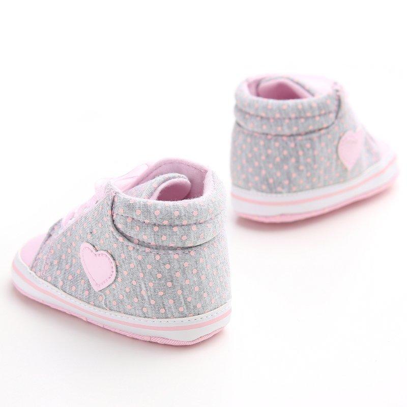 Baskets Premiers Pas Bébé Fille Points Cœur Automne Lacets Semelle Souple Coton