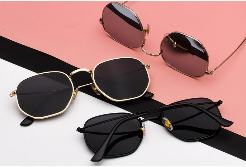Lunettes de soleil unisexes pour femmes et hommes, vintage, rétro et modernes, monture carrée en métal, pilote miroir classique, avec protection UV400
