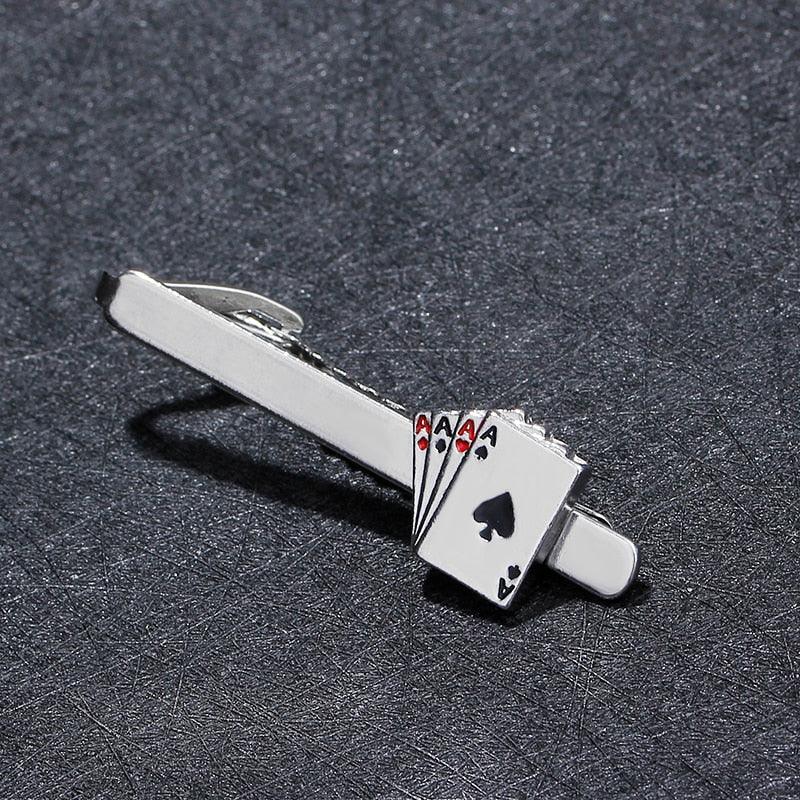 Pince à Cravate Cartes à Jouer Rétro Vintage Élégante Pince à Cravate Homme Clips Uniques Boutons de Manchette de Mariage pour Anniversaire Réunion d'Affaires et Vie Quotidienne