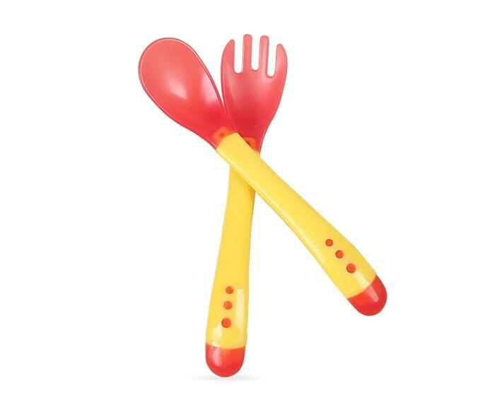1 ensemble vaisselle pour enfants, fourchette et cuillère en silicone souple sensibles à la température, assiette, couverts, outil d'alimentation unique pour bébés garçons et filles
