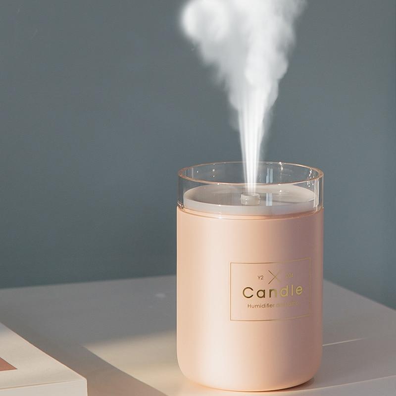 Humidificateur d'air ultrasonique 280 ml Bougie Lumière douce romantique Diffuseur d'huiles essentielles USB Diffuseur de brume d'arôme pour voiture