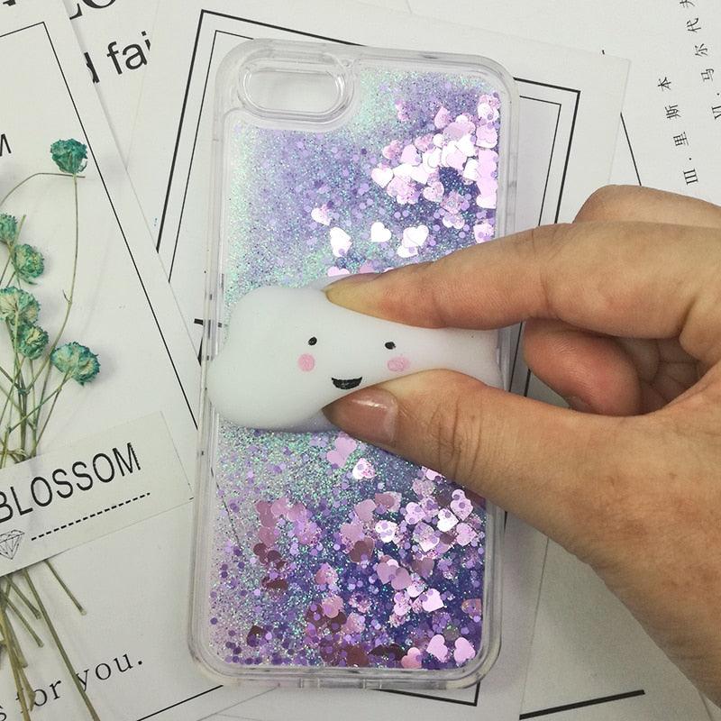 Coque 3D Chat pour iPhone 5s SE 7 7 Plus Coque Liquide Sable Mouvant Paillettes Silicone pour iPhone 8 8 Plus X 6 6s Étui Housse de Téléphone en Caoutchouc Silicone
