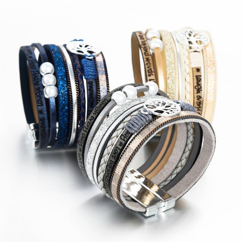 Bracelets en cuir avec breloques perles motif arbre de vie, faits à la main, modernes et luxueux, pour femmes et hommes