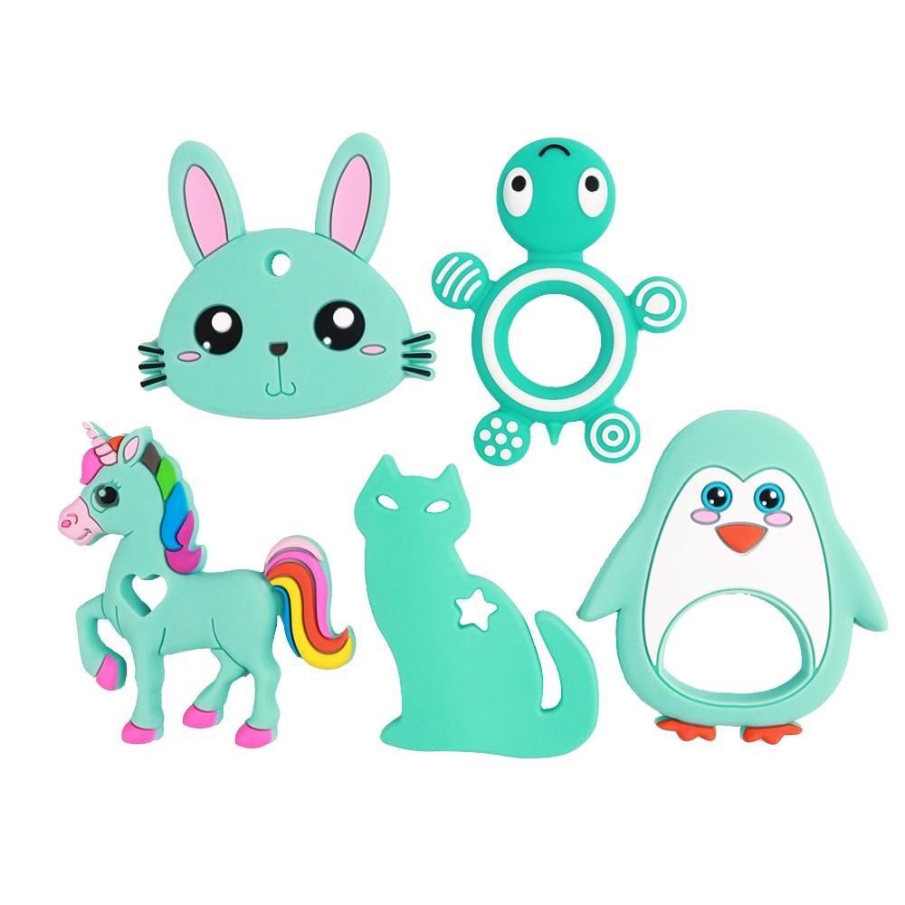 Anneaux de dentition en silicone pour bébé sans BPA, jouet de dentition chien koala chouette éléphant, perles en silicone pour enfants et bébés