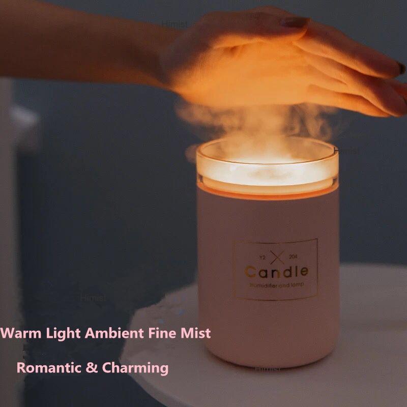 Humidificateur d'air ultrasonique 280 ml Bougie Lumière douce romantique Diffuseur d'huiles essentielles USB Diffuseur de brume d'arôme pour voiture