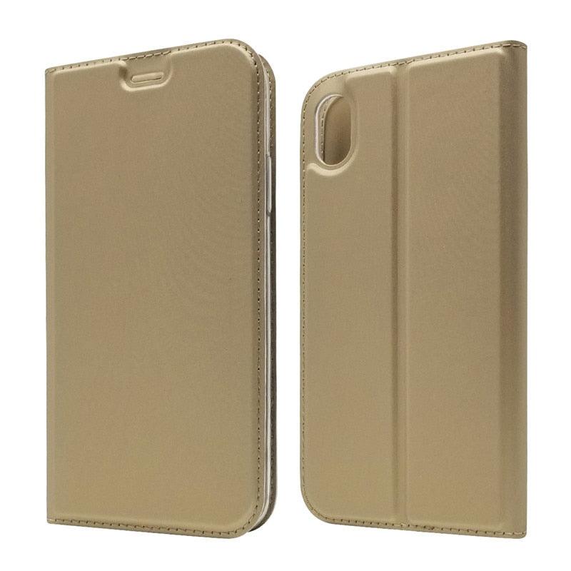 Coque légère et simple pour iPhone XS pour iPhone XS Max X XR 6S 5S 7 8 Plus 11 Pro Max Étui portefeuille de luxe à rabat magnétique en cuir PU avec fermeture magnétique Coque de protection intégrale pour iPhone