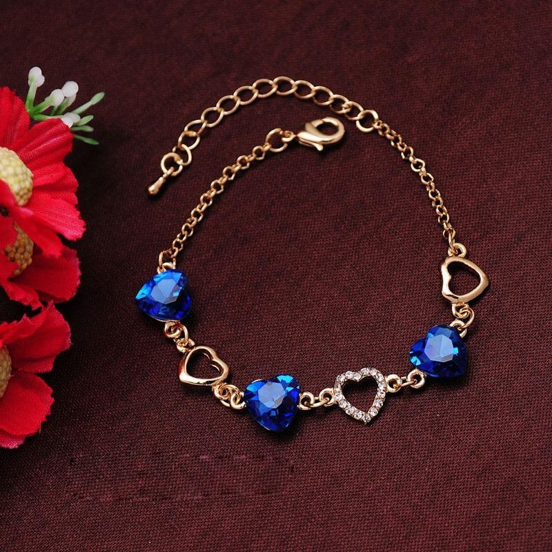 Élégant Luxe Diamant Cœur Romantique Bracelets pour Femmes Couleur Or Cristal Breloques Bracelets Joncs Bijoux de Mode Style Bracelet