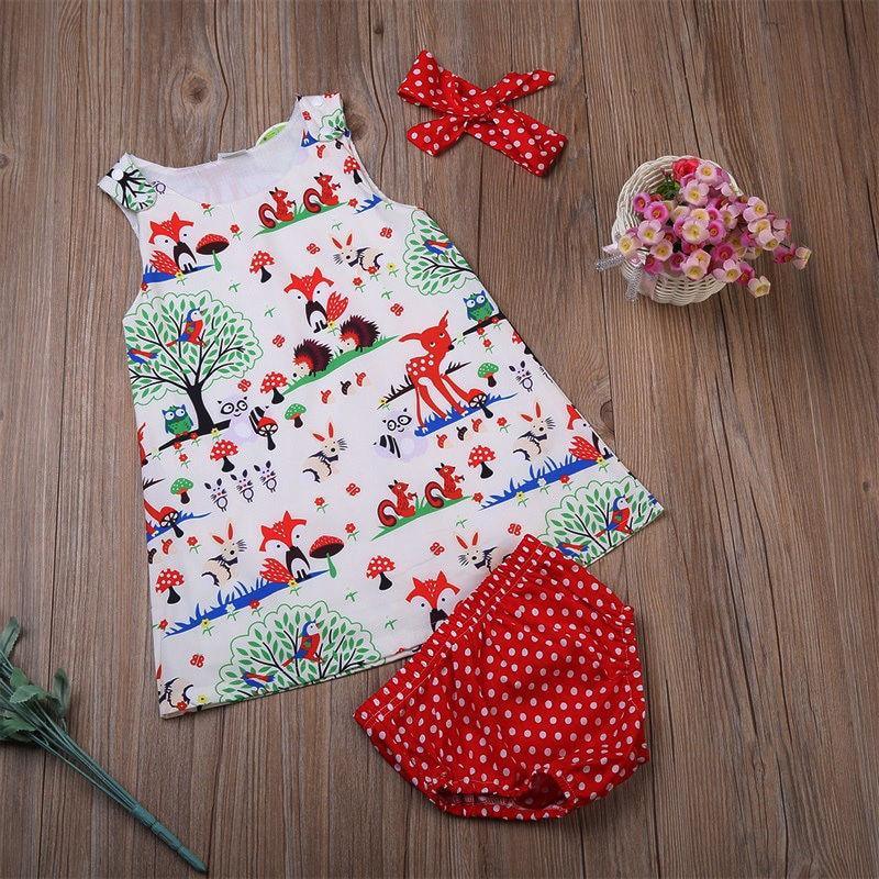 Vêtements d'été pour bébé fille, bandeau floral, robe de dessin animé, short à pois, ensemble de vêtements 0-24 mois pour bébés filles avec nœud
