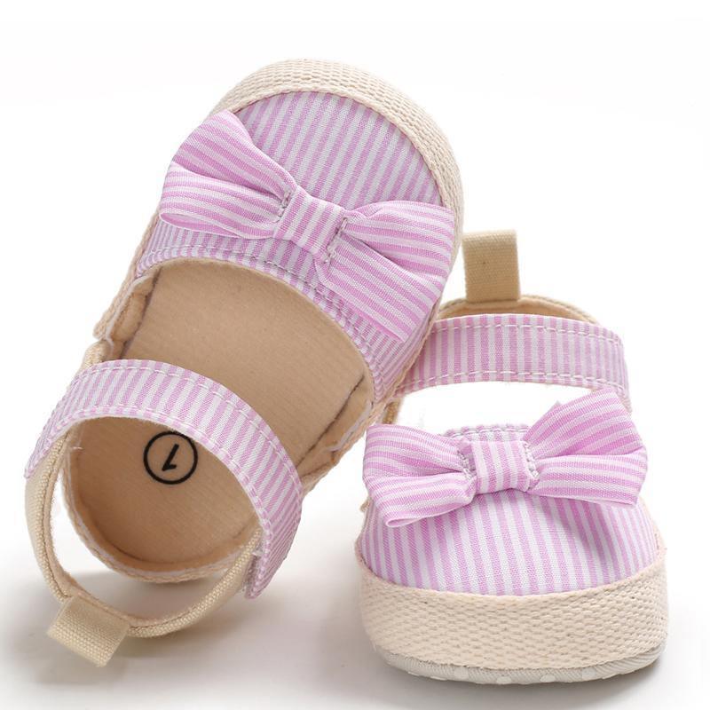 Bébé fille nouveau-né Rayé Noeud Sandales Chaussures souples Bébés Anti-dérapant Baskets Nouvelle Mode Sabots 0-18M