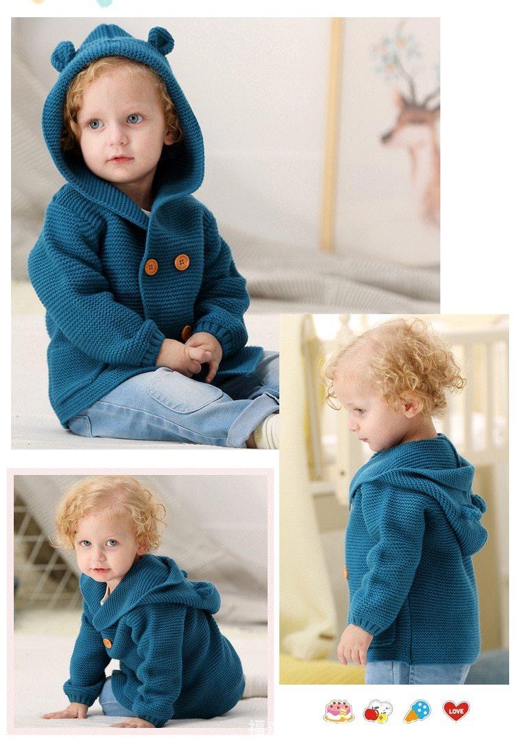 Cardigan tricoté chaud à manches longues et à capuche pour nouveau-né