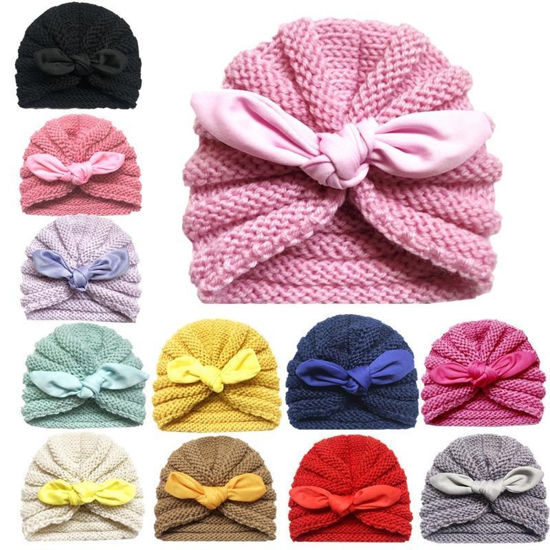Bonnet tricoté à la main pour bébé, couleur bonbon, pour filles, bonnet turban pour nouveau-né