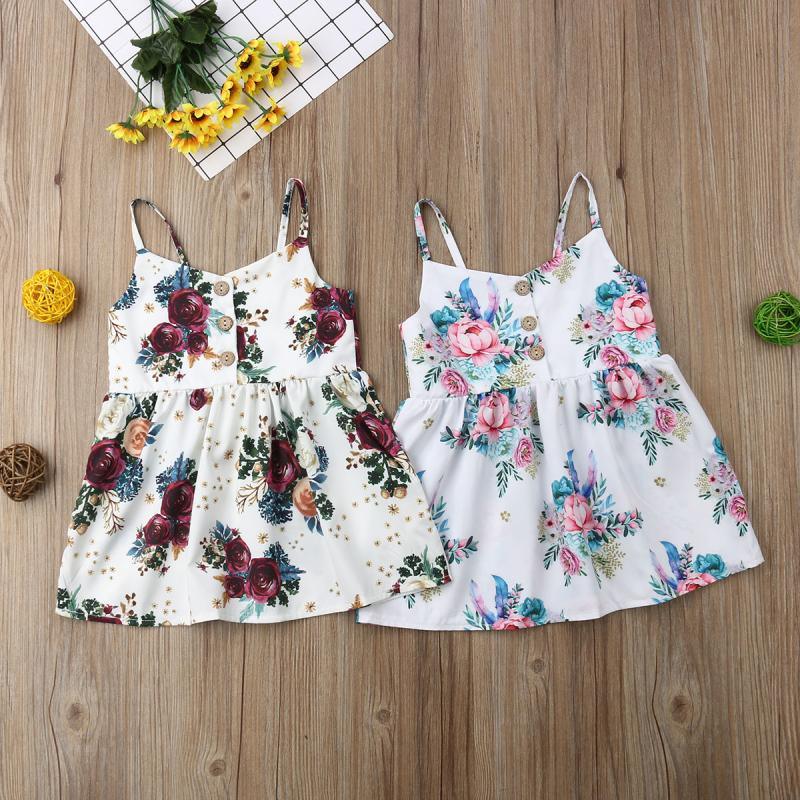 Robe bébé fille fleurie sans manches col en V pour fête, vacances, plage, pour filles