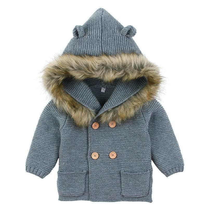 Gilet Moderne Tricoté Chaud d'Hiver à Manches Longues et Capuche pour Nouveau-né, Combinaison Veste et Manteau