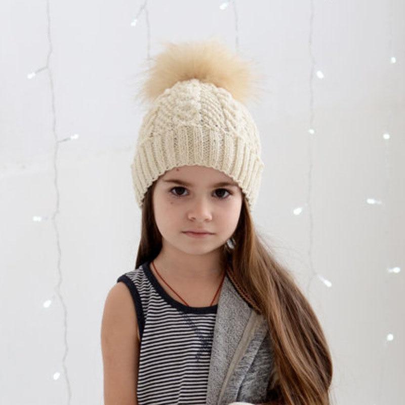 Bonnet bébé chaud hiver, avec pompon en fourrure, en tricot, pour nourrisson, tout-petit, enfant, style créateur moderne.
