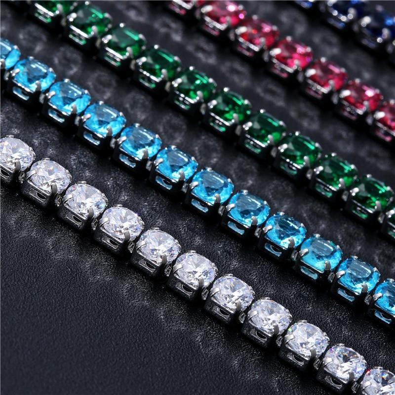 Bracelets de tennis de luxe 4 mm avec diamants brillants, zircon cubique élégant, chaîne Iced Out, bracelet de mariage en cristal pour femmes et hommes en or, argent et design coloré moderne