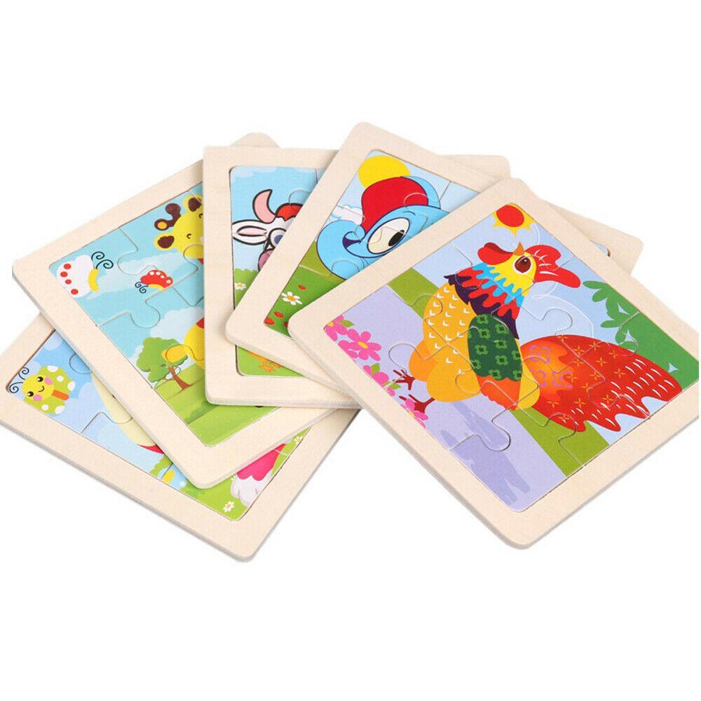 10pcs Jouets en bois pour enfants, Puzzle Animal de dessin animé, Jeux d'apprentissage précoce, Intelligence, Éducation