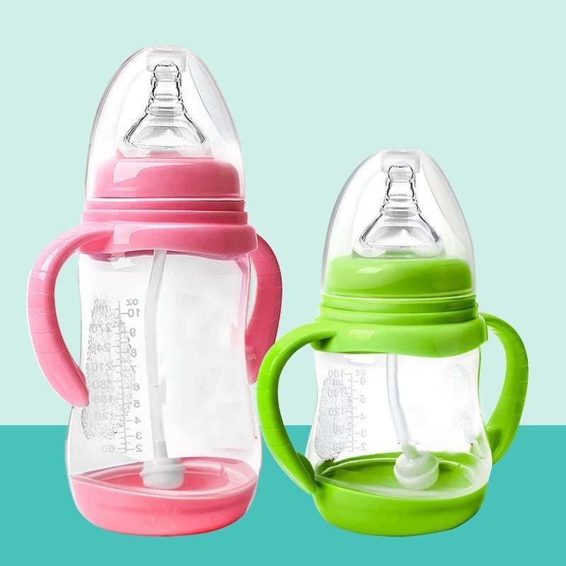 Biberon anti-colique en plastique sans BPA avec paille pour bébé, idéal pour l'eau et le jus, pour l'alimentation des nourrissons