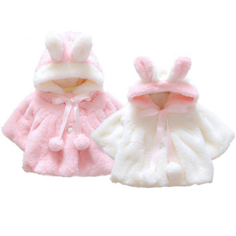 Manteau-cape chaud en fourrure avec oreilles de lapin mignonnes pour petites filles, style élégant et moderne, pour l'hiver