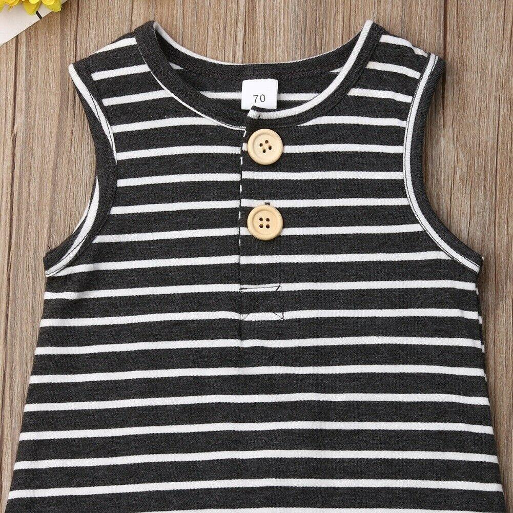 Grenouillère rayée sans manches pour nouveau-né bébé garçon/fille, tenue barboteuse, pyjama