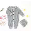 Grenouillère en coton tricotée pour nouveau-né avec bonnet à carreaux, combinaison pour bébés filles et garçons