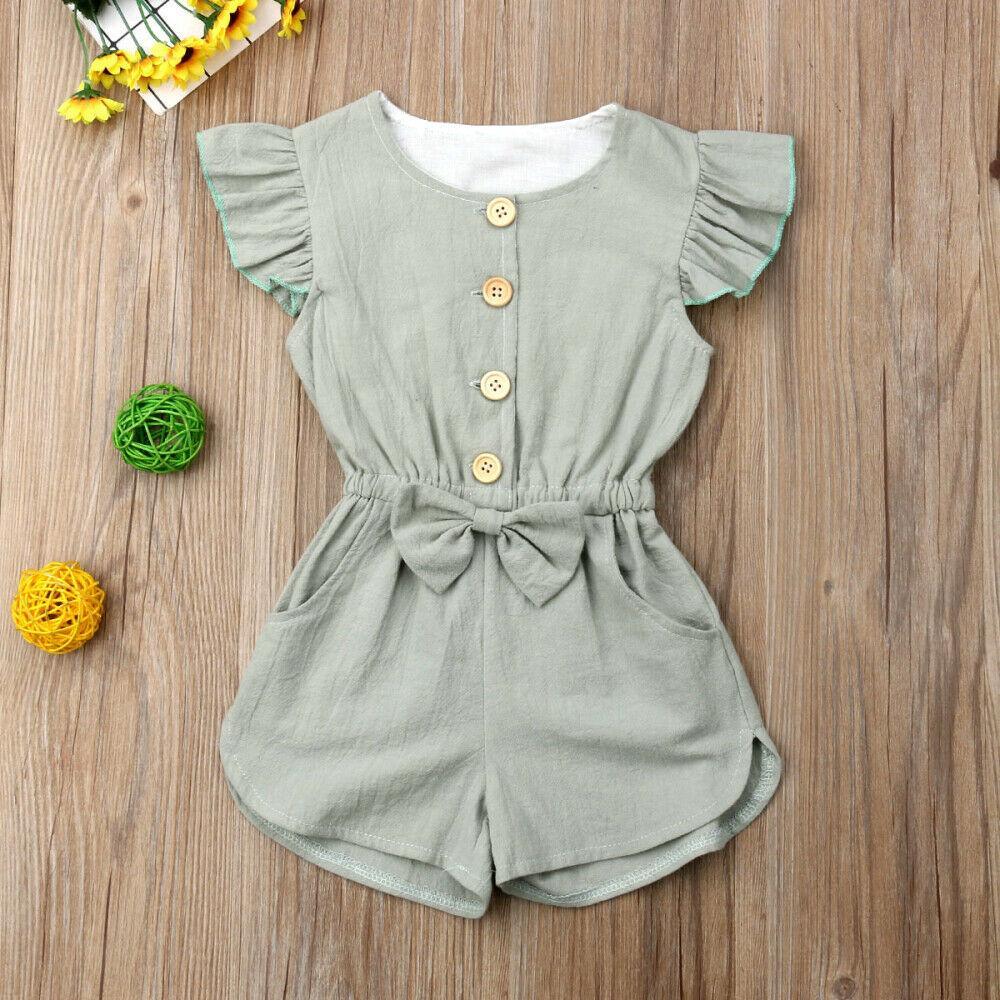 Bébé tout-petits Fille Bouton sans Manches Volants Barboteuse Combinaison Tenues pour Filles
