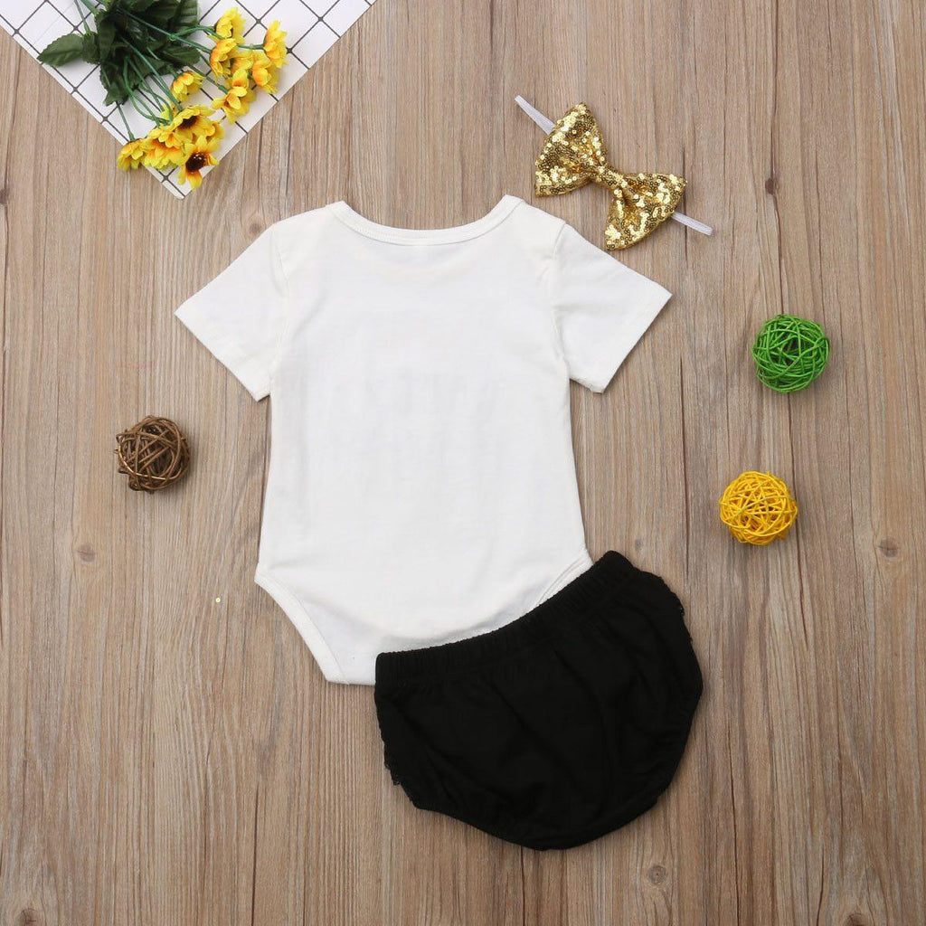 3 PIÈCES Ensemble De Vêtements Mignons Pour Bébés Filles Haut Body Short Pantalon Pour Filles Imprimé Princesse De Papa