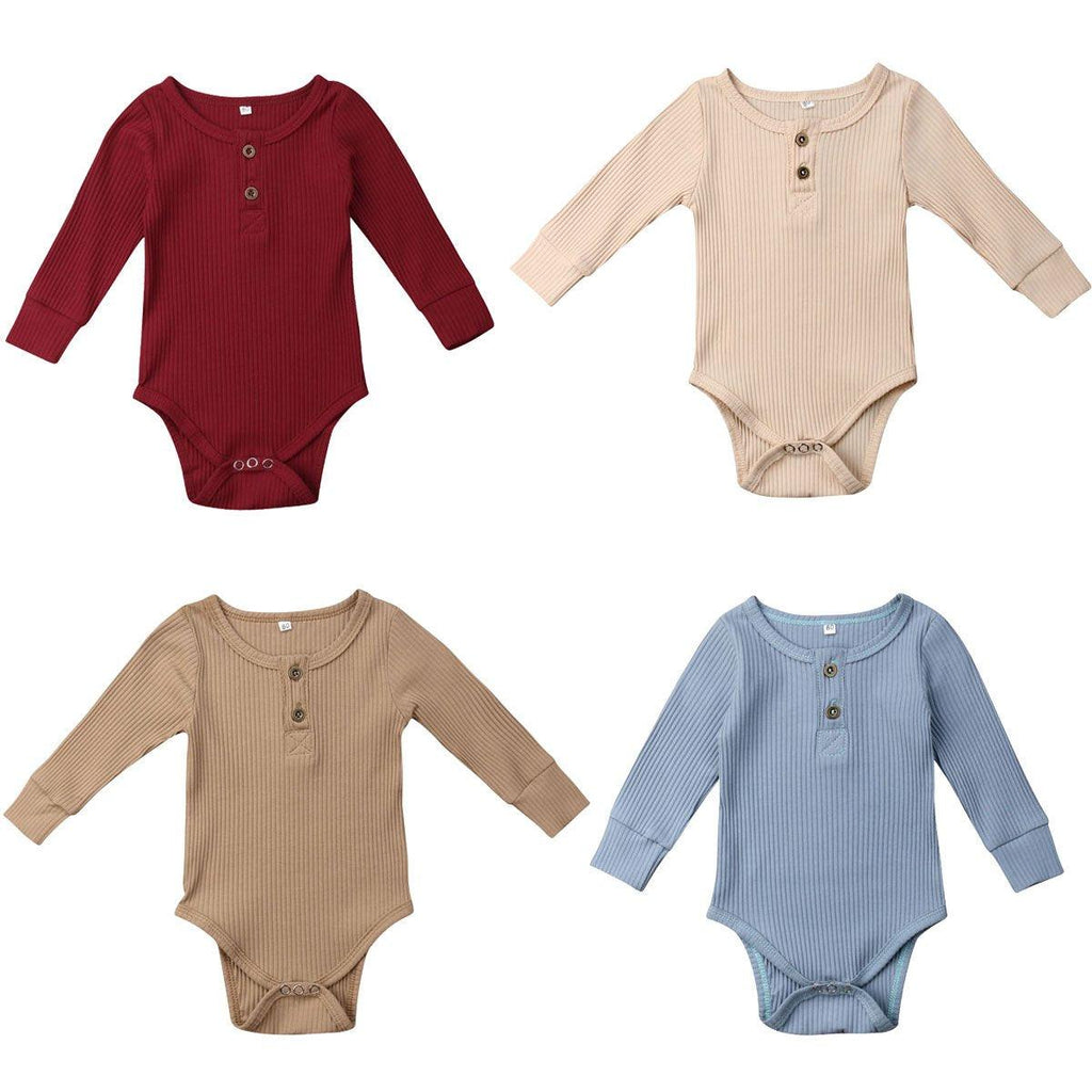 Grenouillère côtelée à manches longues et volants pour bébé fille et garçon