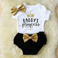 3 PIÈCES Ensemble De Vêtements Mignons Pour Bébés Filles Haut Body Short Pantalon Pour Filles Imprimé Princesse De Papa