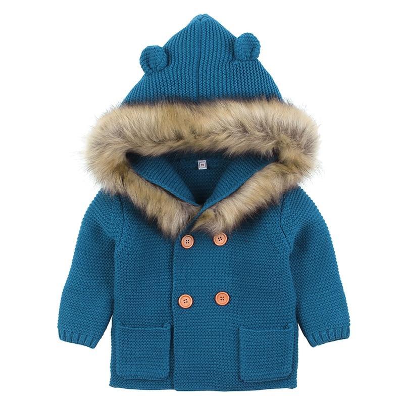 Gilet Moderne Tricoté Chaud d'Hiver à Manches Longues et Capuche pour Nouveau-né, Combinaison Veste et Manteau
