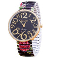 Montre de luxe à bracelet élastique à quartz pour femmes, dames et jeunes filles, motif floral imprimé