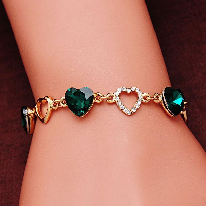 Élégant Luxe Diamant Cœur Romantique Bracelets pour Femmes Couleur Or Cristal Breloques Bracelets Joncs Bijoux de Mode Style Bracelet