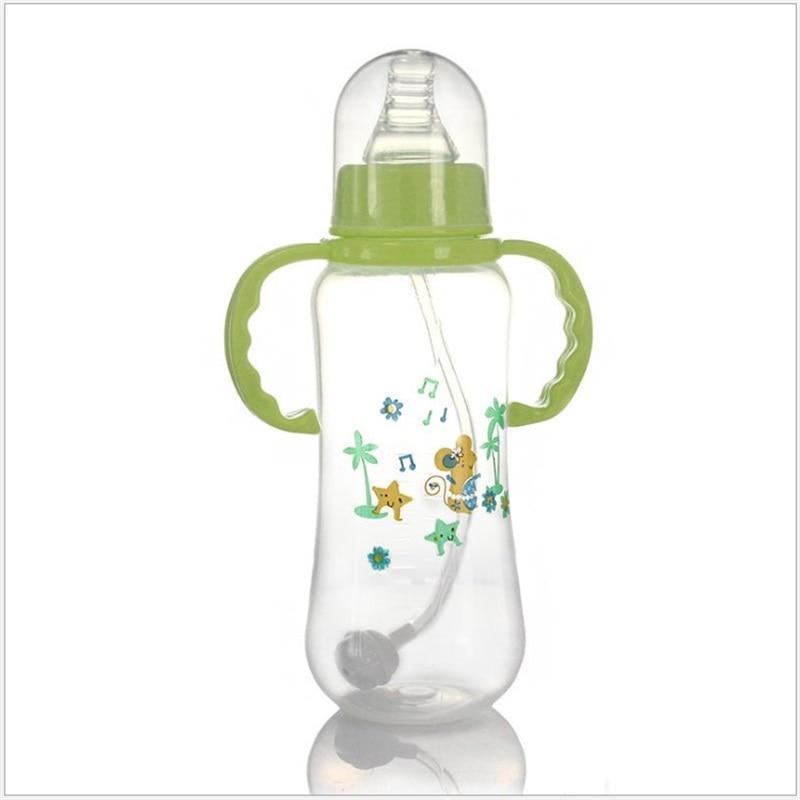 Biberon unisexe pour bébé 150/280 ml à col large en silicone souple avec paille pour nouveau-né avec poignée