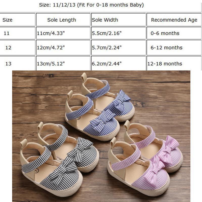 Bébé fille nouveau-né Rayé Noeud Sandales Chaussures souples Bébés Anti-dérapant Baskets Nouvelle Mode Sabots 0-18M