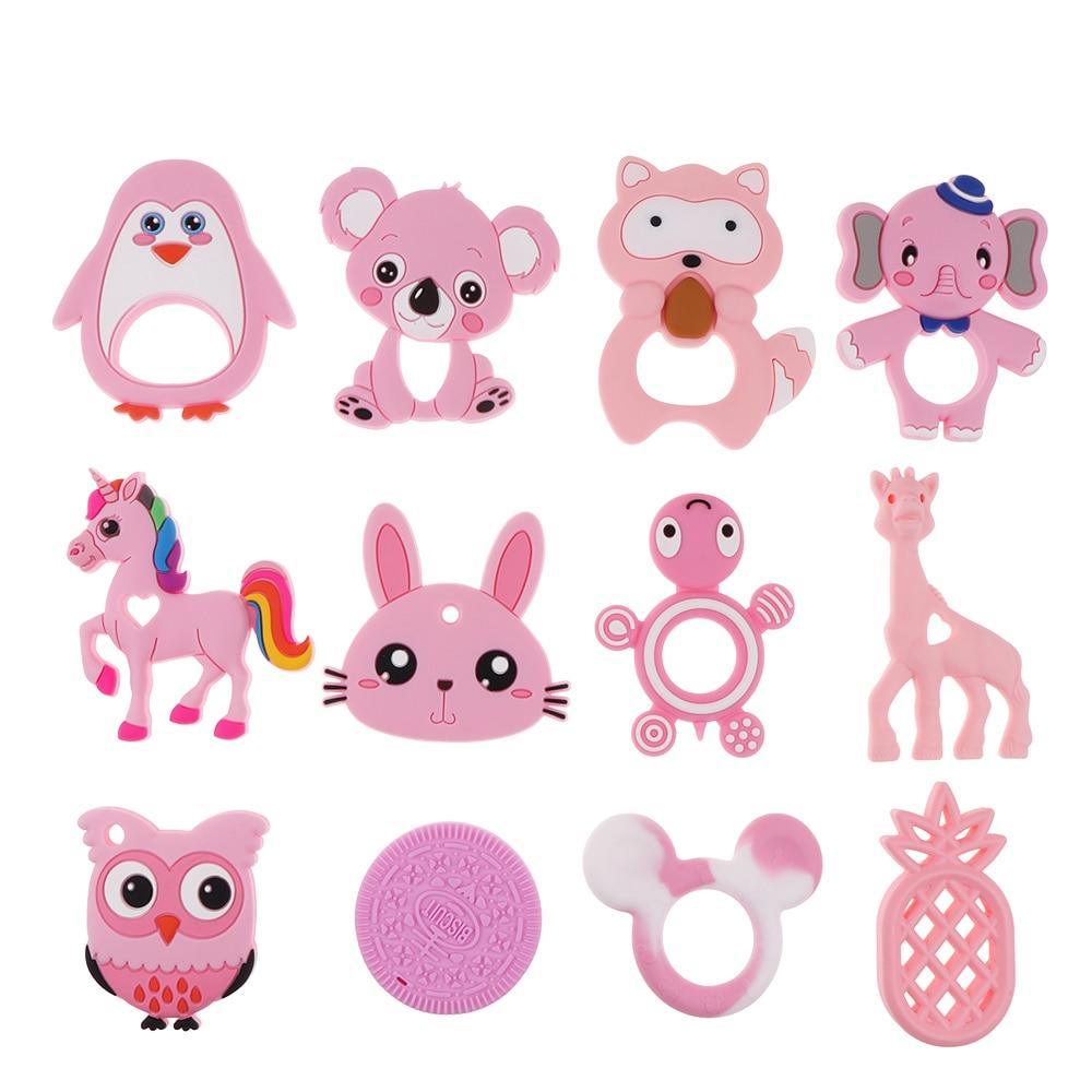 Anneaux de dentition en silicone pour bébé sans BPA, jouet de dentition chien koala chouette éléphant, perles en silicone pour enfants et bébés